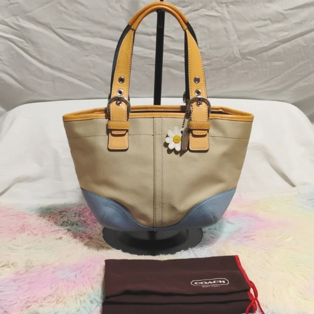 Coach Y2K Blue/Tan Denim & Leather Mini Shoulder Bag W Dust Bag - Picture 1 of 14